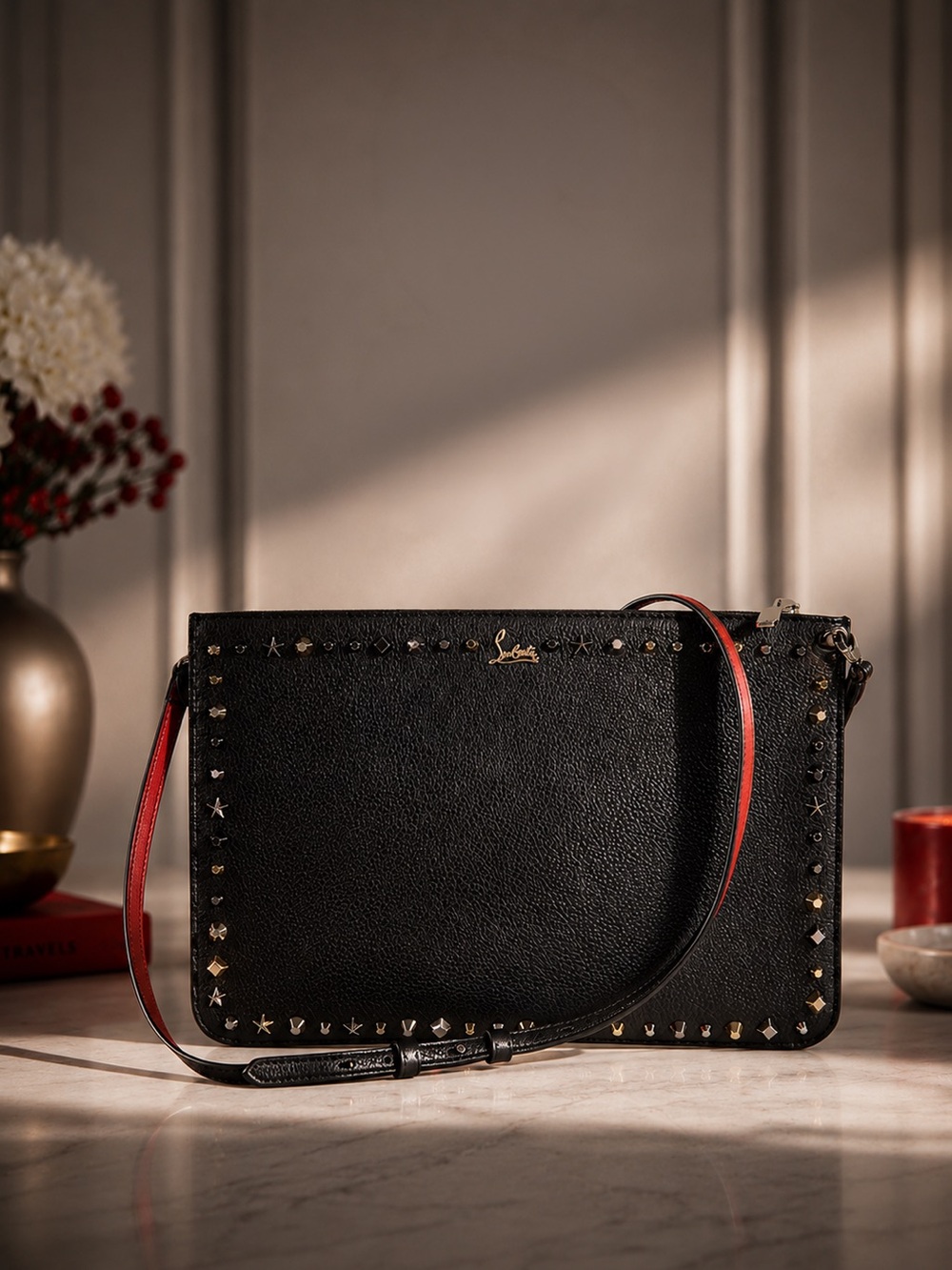 Christian Louboutin Loubiclutch Studded Leather 2-Way Bag | Dust Bag & Shop Bag